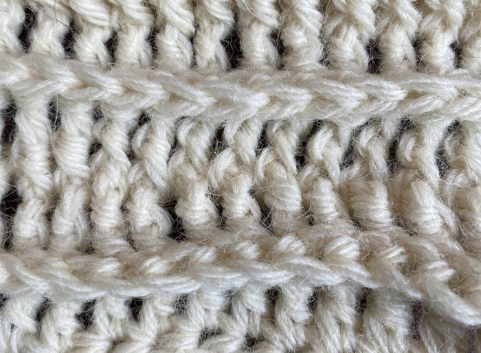 Swatch of the treble crochet stitch front post stitch