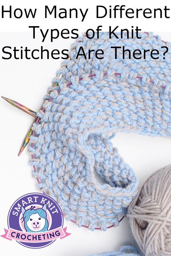 Knitting on circular and balls of yarn shown on a pin image