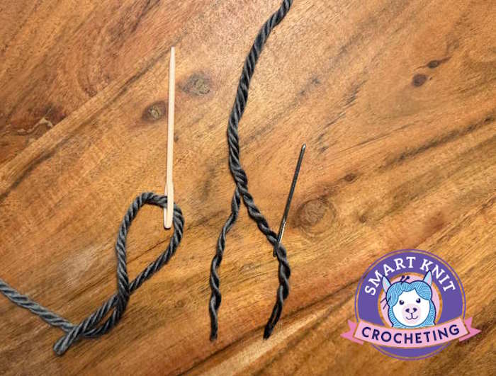 Weave in ends by splitting a multi-ply and using a smaller tapestry needle