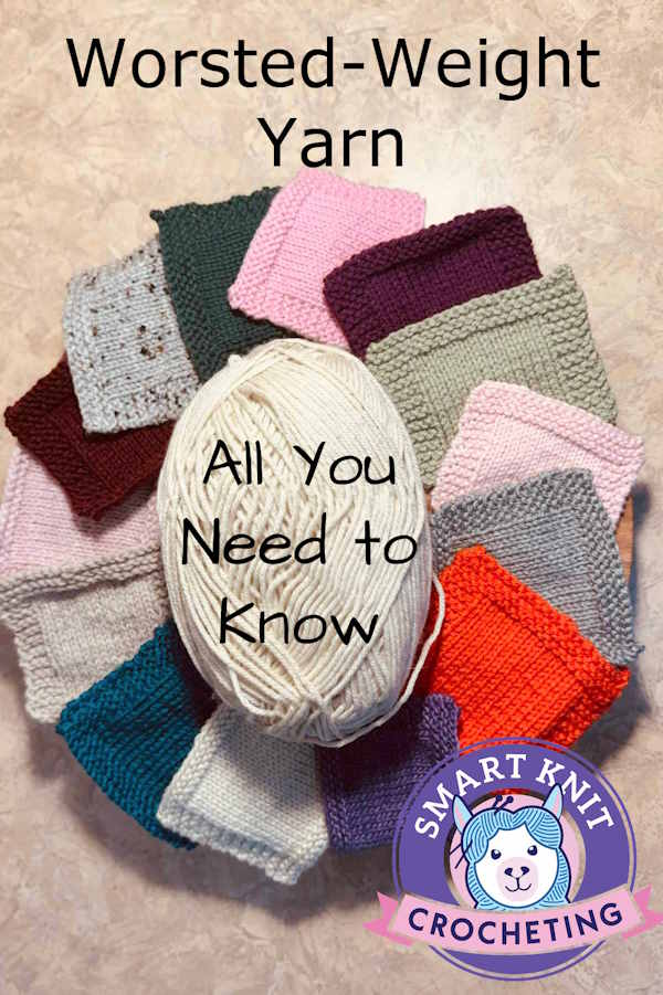 A collection of knit swatches all using worsted weight yarn in a pin image