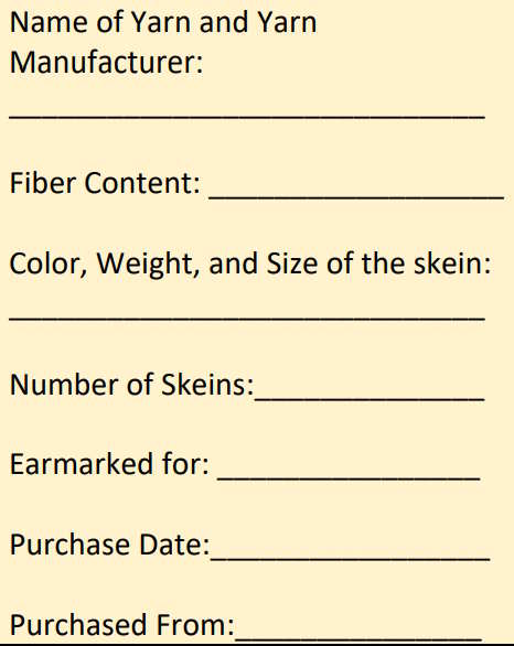 Yarn label inventory card, free download Yarn label inventory card, free download